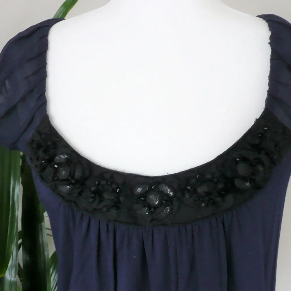 Anthropologie - Deep Blue Top with Black neckline contrast - Sz P - Picture 3 of 7
